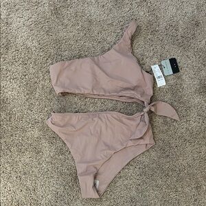 La Hearts One-Shoulder Bikini Set in Dusty Rose